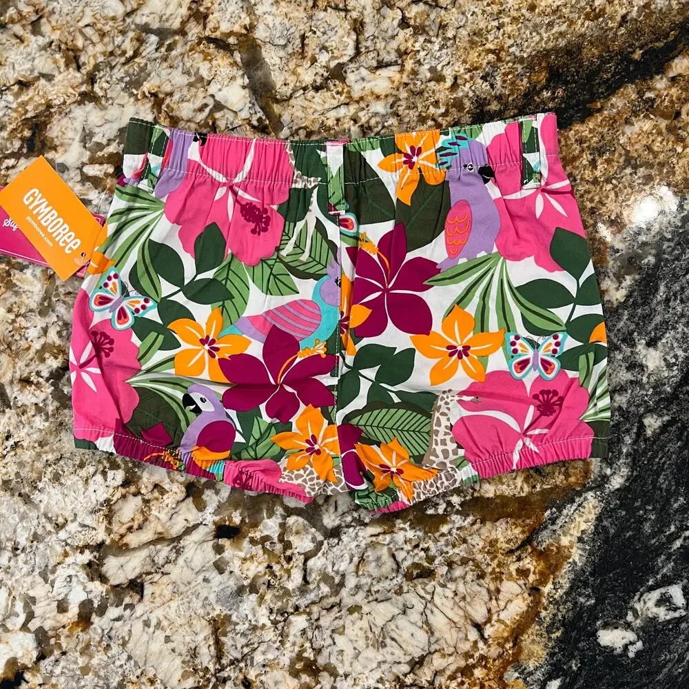 NWT Gymboree Parrot Ruffle Top & Tropical Flower Bubble Shorts